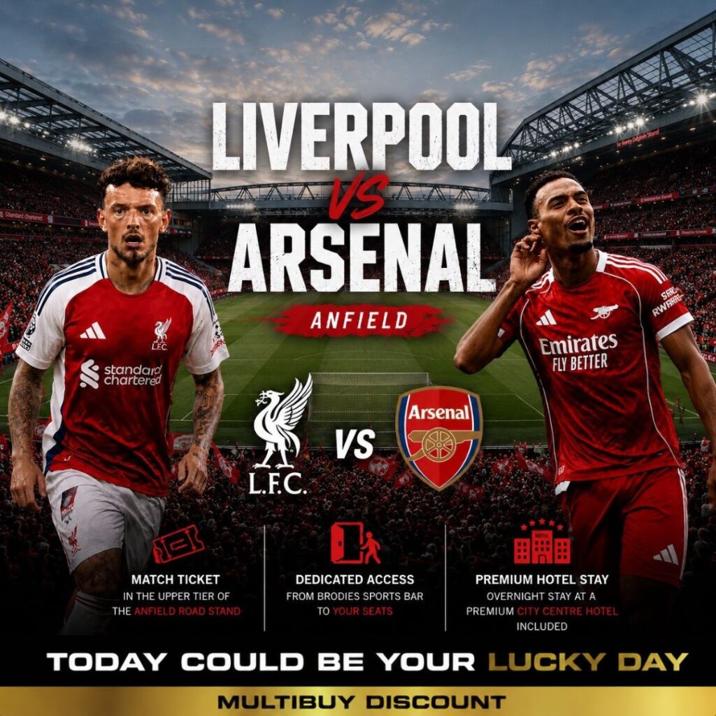 Liverpool v Arsenal : Brodies Sports Bar Experience Package
